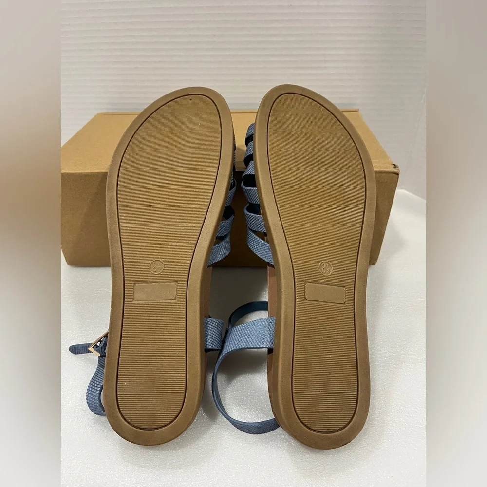 Journee Collection Womens Kimmie Ankle Strap Flat Sandals. Size: 8.5 Color:Denim